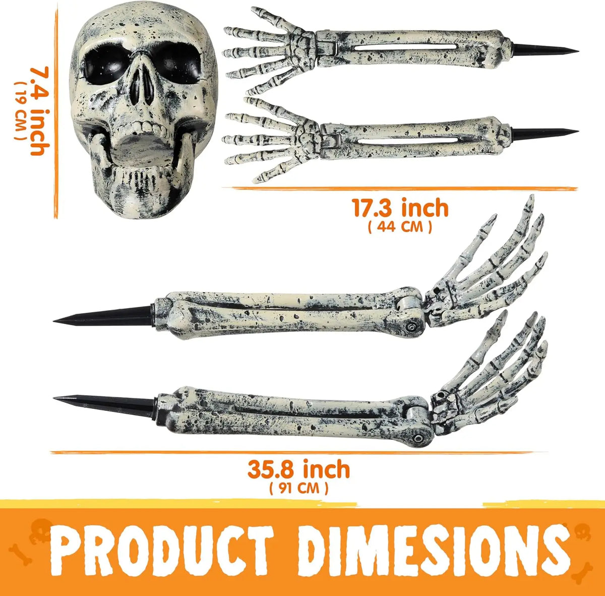5 Pcs Halloween Skeleton Decorations Outdoor, Life Size Skeleton Yard Stakes, Groundbreaker Skulls Decor for Graveyard Yard Lawn Garden Ground Party Supplies
