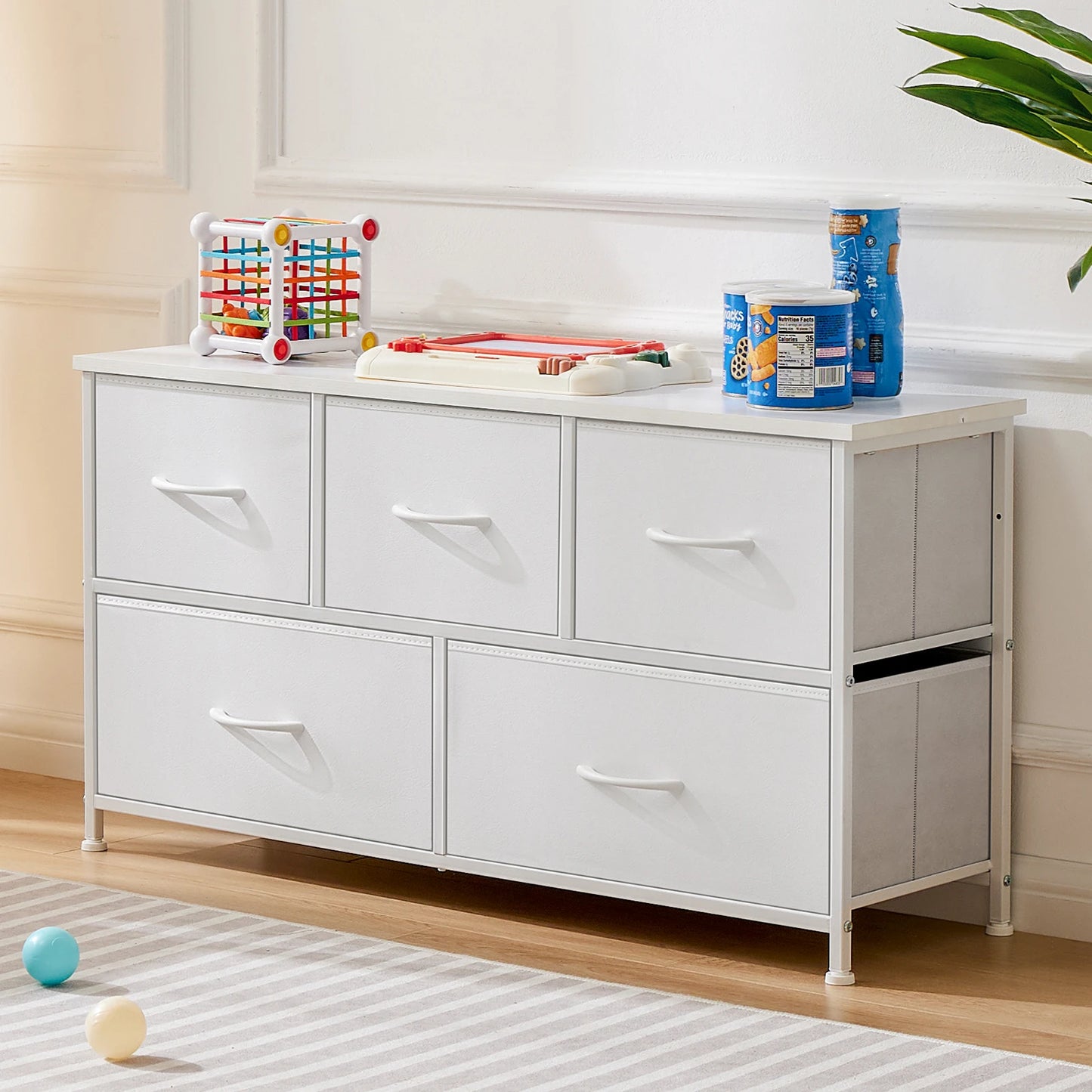 JHK Living Room Display Cabinet With Metal Frame And Drawers