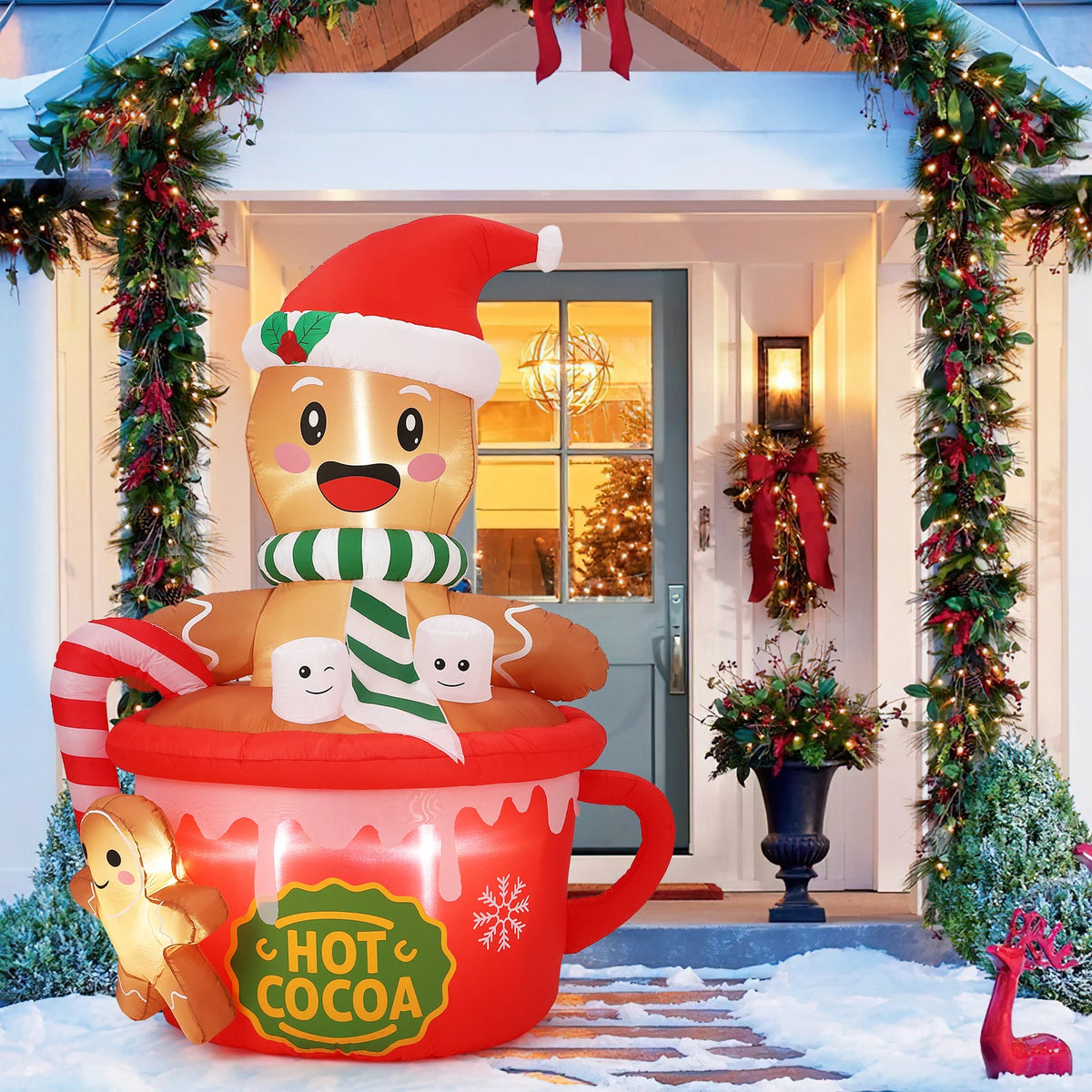 HiMISS Gingerbread Hot Cocoa Mug Christmas Inflatable LED Yard Decoration