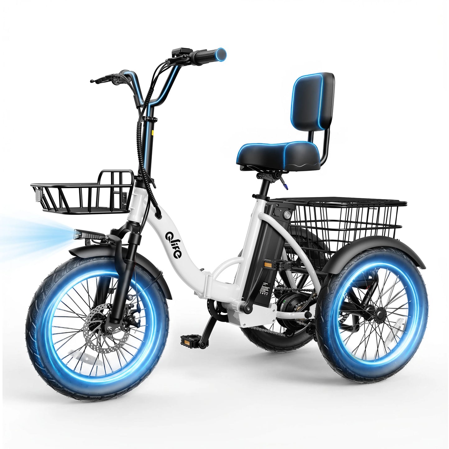 Qlife Triker 2.0 Folding Electric Trike, 1200W Motor 48V 10.4AH Removable Battery, 18''X3" Fat Tire Electric Tricycle, 18MPH Up to 50 Miles Etrike