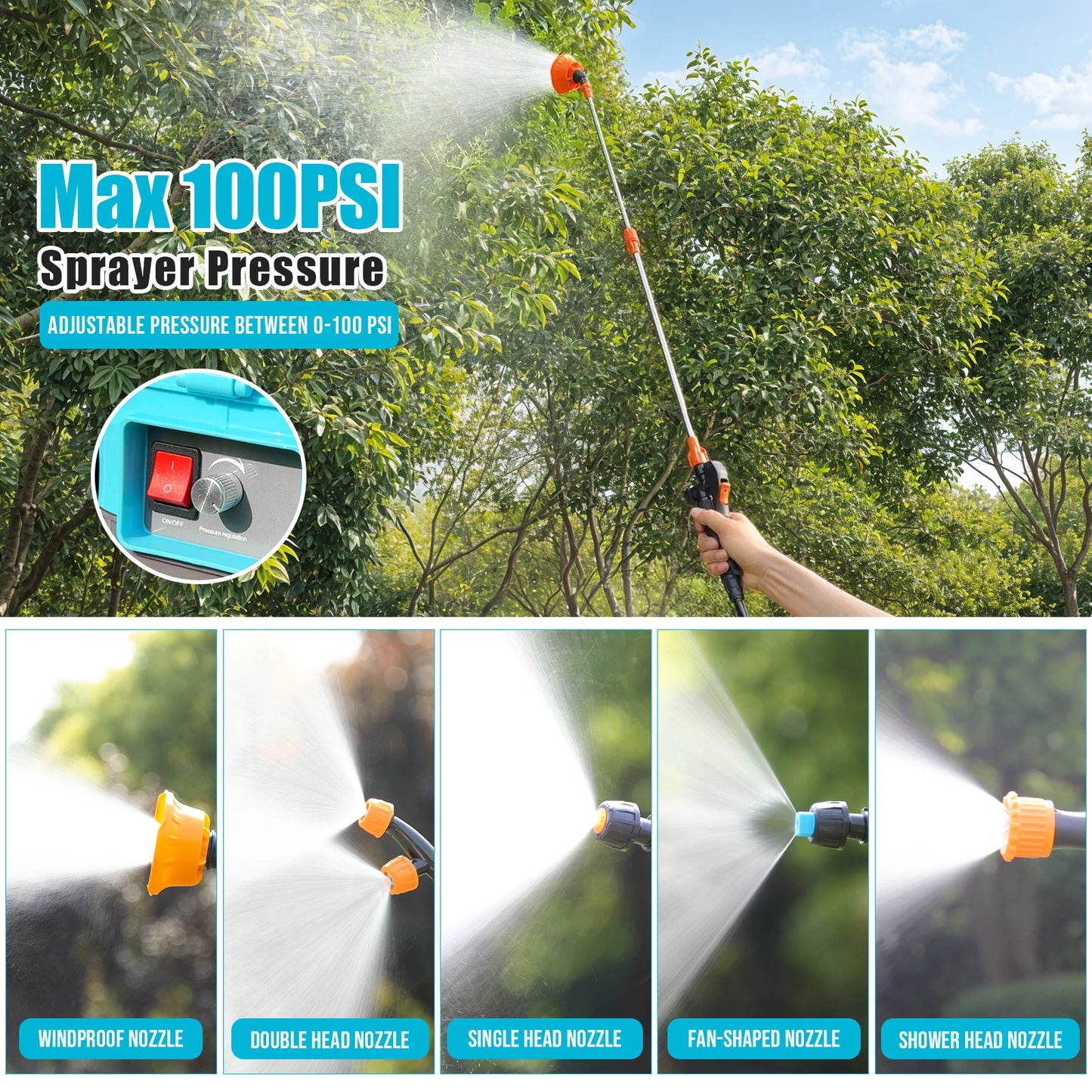 Battery Powered Backpack Sprayer 100 PSI Electric Garden Sprayer
