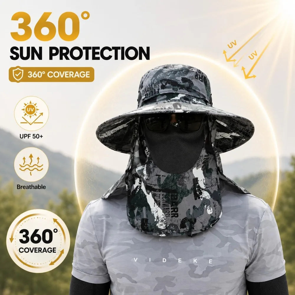 Unisex Sun Hat with Face Coverage Neck Flap for Gardening Hiking Fishing