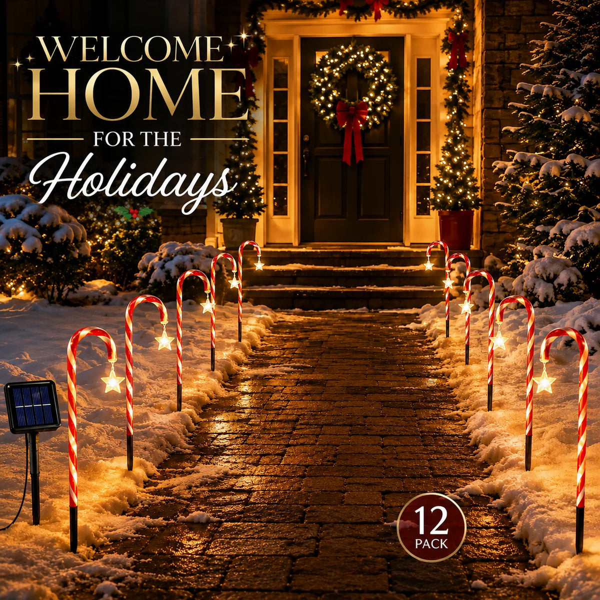 8/12 Pack Solar Candy Cane Lights,Outdoor Christmas Pathway Decor Solar powered candy cane pathway lights with IP65 waterproof, twinkle mode, perfect for Christmas yards, gardens,weddings.
