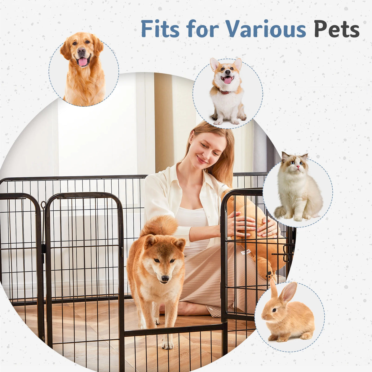 JHK Foldable Metal Dog Playpen For Indoor Outdoor Use