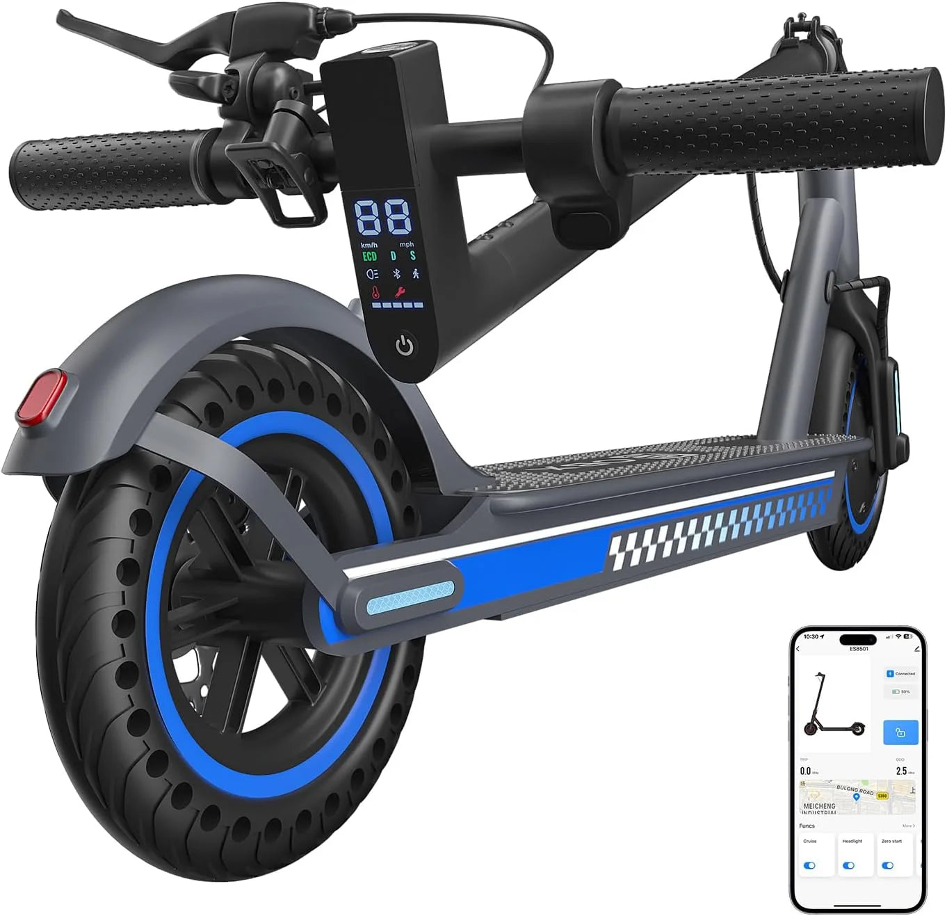 OBX Electric Scooter with Smart App 36V Battery 19Mph 350 Motor 8.5Inch Solid Tire Foldable Escooter