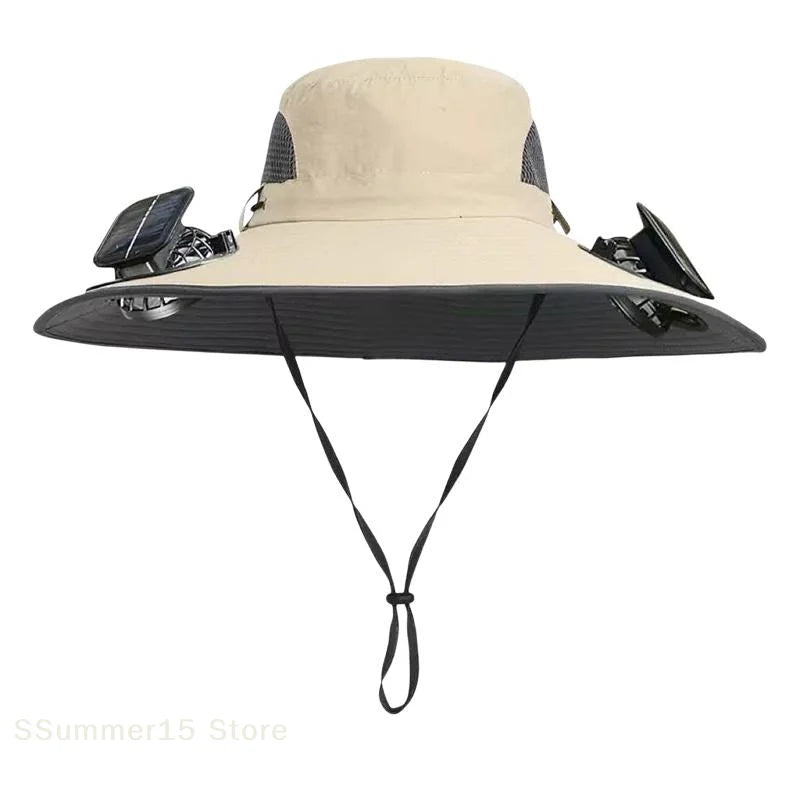 Large Size Quick Dry Bucket Hat With Solar Powered Fan USB Charging Sun Hat For Men Outdoor Hiking Camping Fishing Cooling Wear