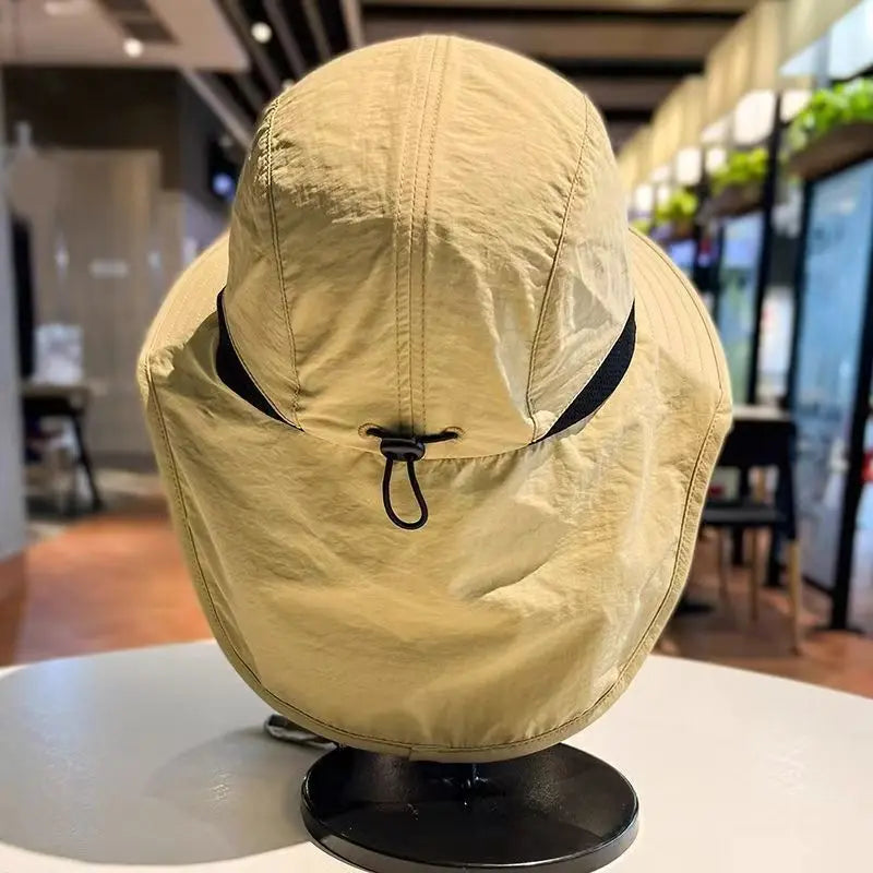 Unisex Summer Wide Brim Waterproof Quick-drying Panama Caps Outdoor Visor Bucket Hats Mesh Breathable Sun Hat with Neck Flap