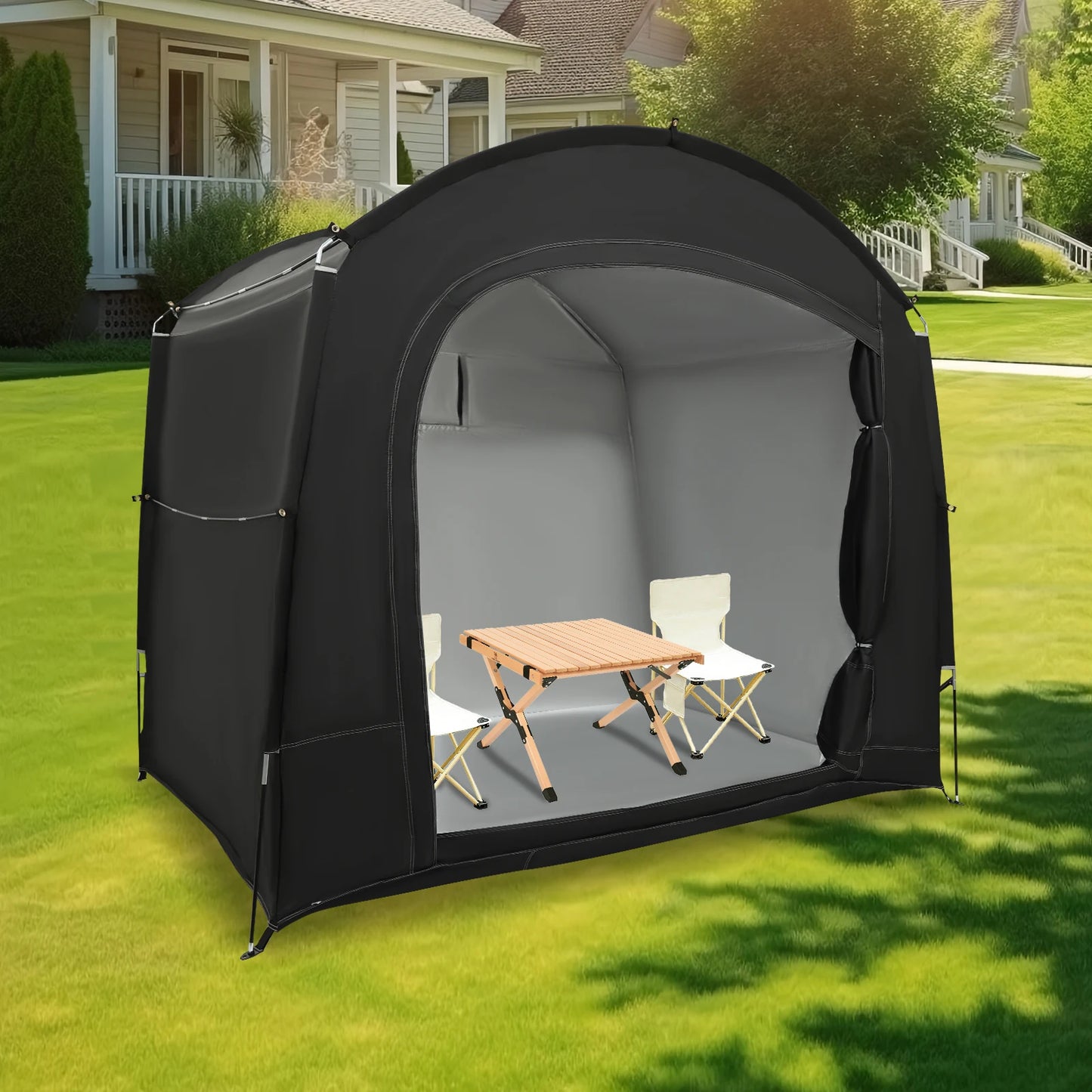 Bike Storage Tent, Outdoor Portable Storage Shed, Bicycle Storage Shelter, Waterproof UV Resistant 210D Oxford Fabric, Large Capacity for 3-4 Bikes, Easy Setup, Tear Resistant, Ventilated Window, Double Zipper, Carry Bag, Sec