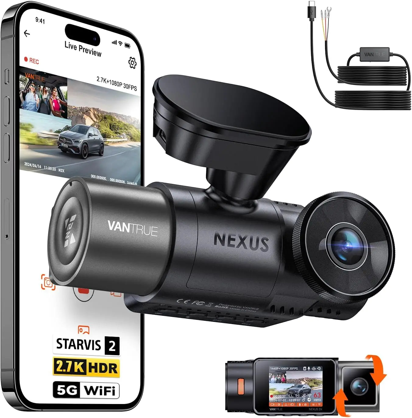 Vantrue N2X 2.7K HDR Dashboard Camera Dual 5G WiFi GPS