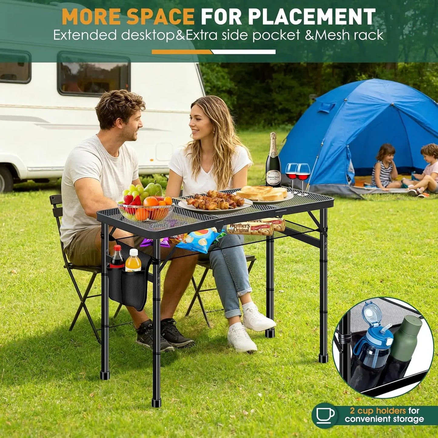Folding Camping Table, 3ft Camping Table Folding Table with 3 Adjustable Height Max 27.5 Inch Picnic Table Portable Table for Ou