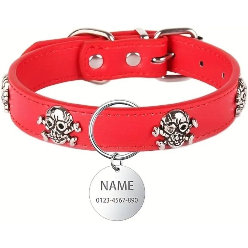 Personalized Dog With Nameplate Customizable Name Anti-Lost Pirate Skull Metal Decorative Pet Collar