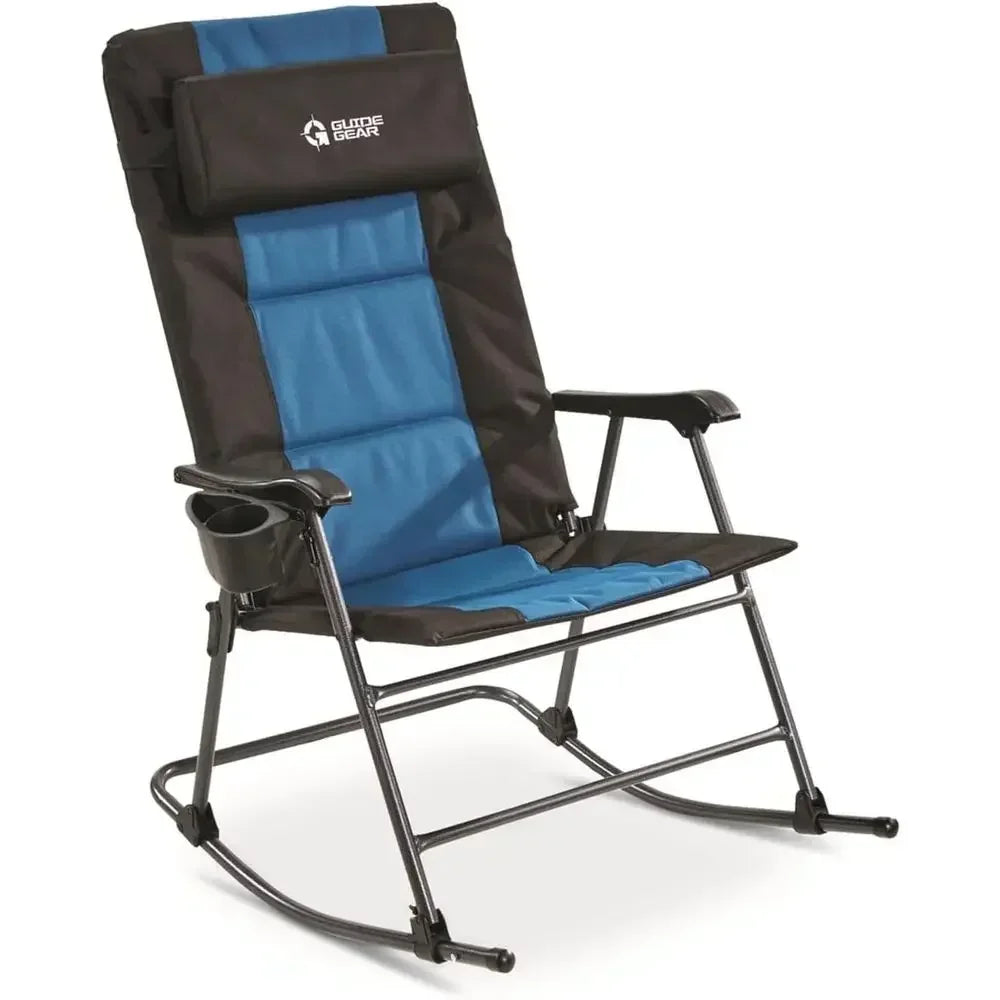 Heavy-Duty Portable Outdoor Rocking Chair, 500 lbs Capacity, Blue/Black