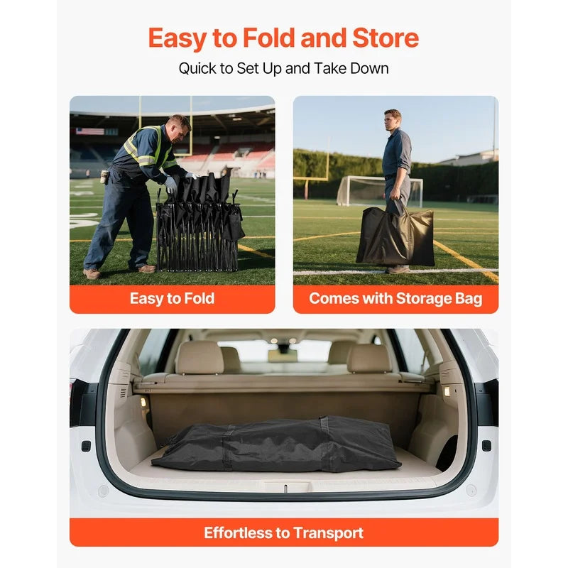 Portable 6-Seat Folding Bench with Storage Pockets, Cup Holders, Sunshade, Carry Bag – Lightweight Outdoor Seating for Soccer, Football, Baseball, Camping, Events – Black
