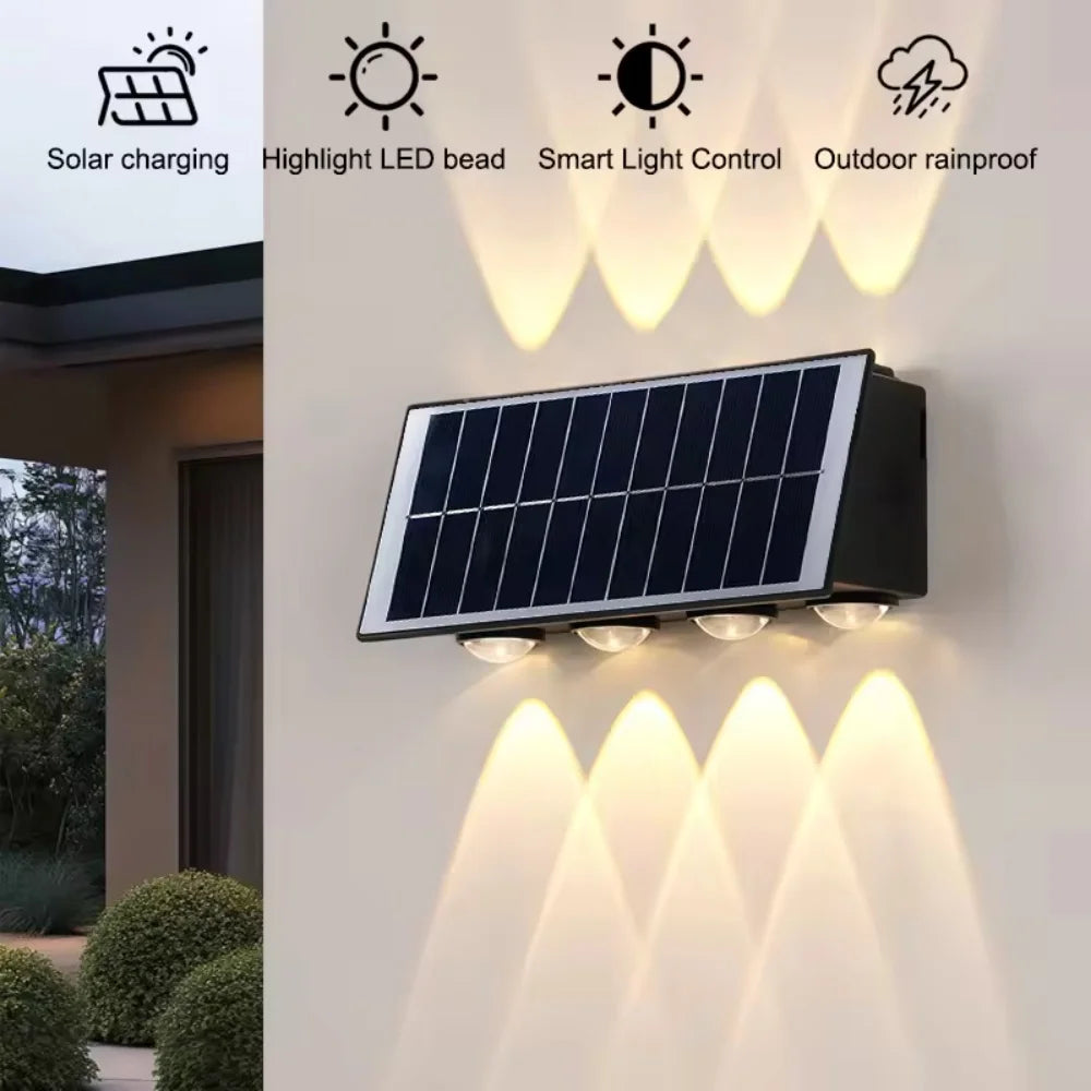 8/12LED Solar Wall Lamp Outdoor Warm Light Waterproof Up And Down Luminous Lighting Balcony Yard Garden Decoration Lights Exterior Wall