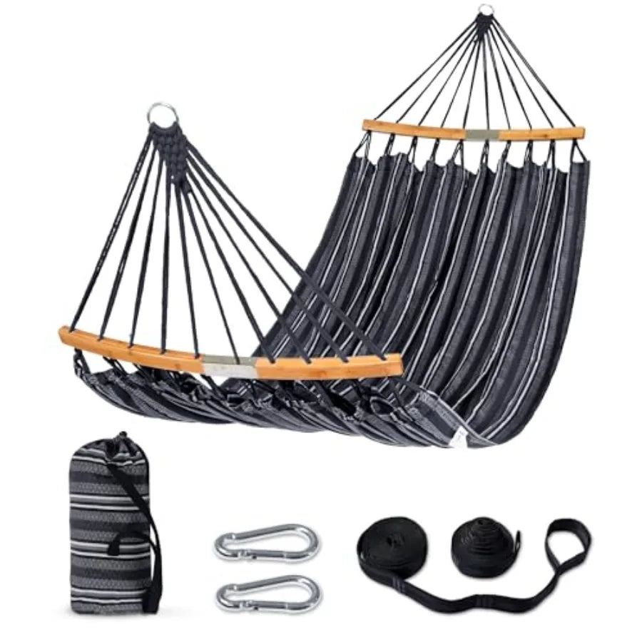 Double Hammock With Curved Spreader Bar For Outdoor Use