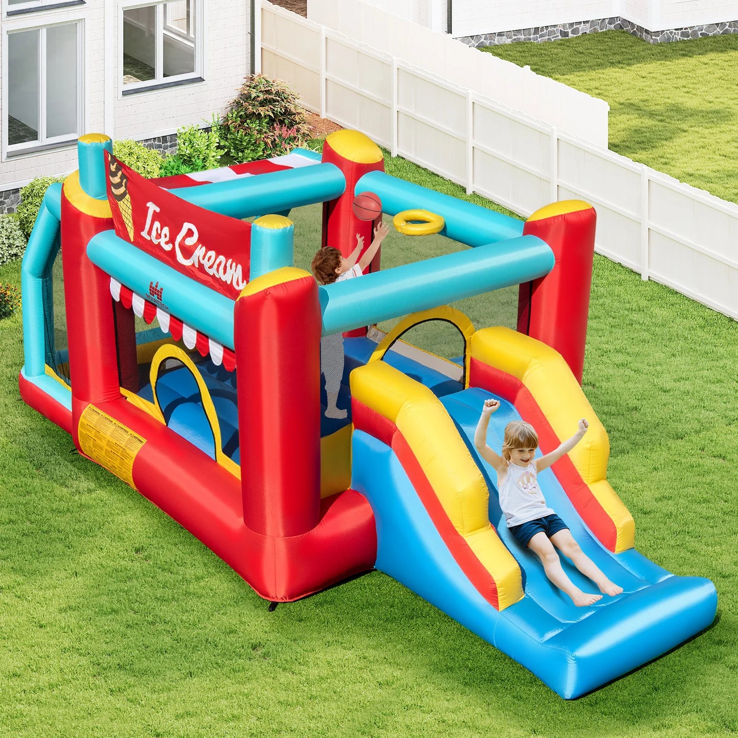 Inflatable Bounce House 5-in-1 Ice Cream Jumping Castle Blower Not Included