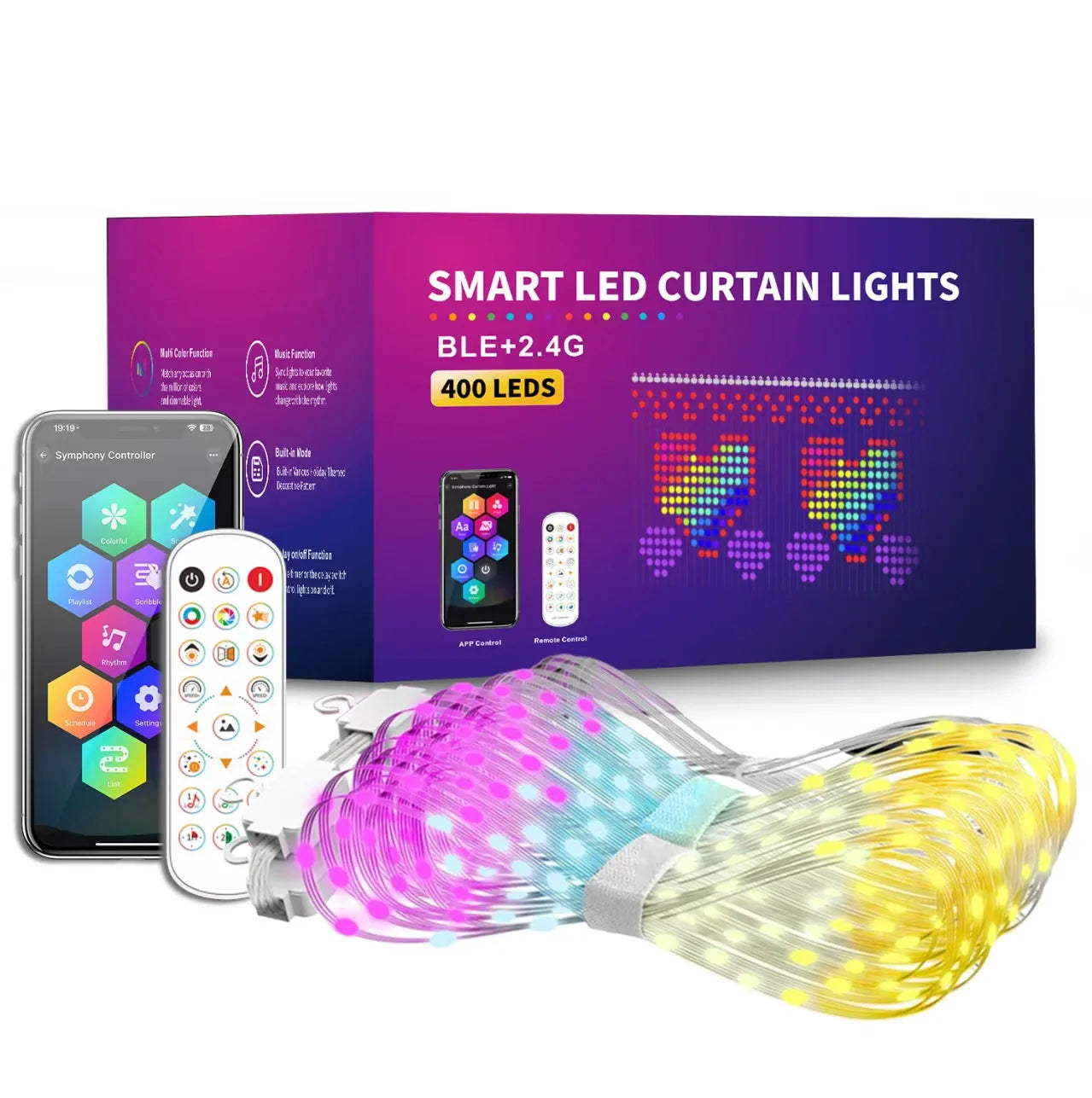 Waterproof Festive LED Curtain Lights, Music Synchronized & Remote Controlled, Outdoor Christmas Patio and Garden Decor