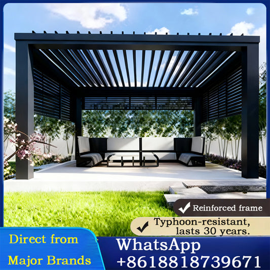 Electric Adjustable Bioclimatic Louvered Motorized Aluminous Waterproof Outdoor Living Garden Pergolas Gazebo Sunroom Pavilion