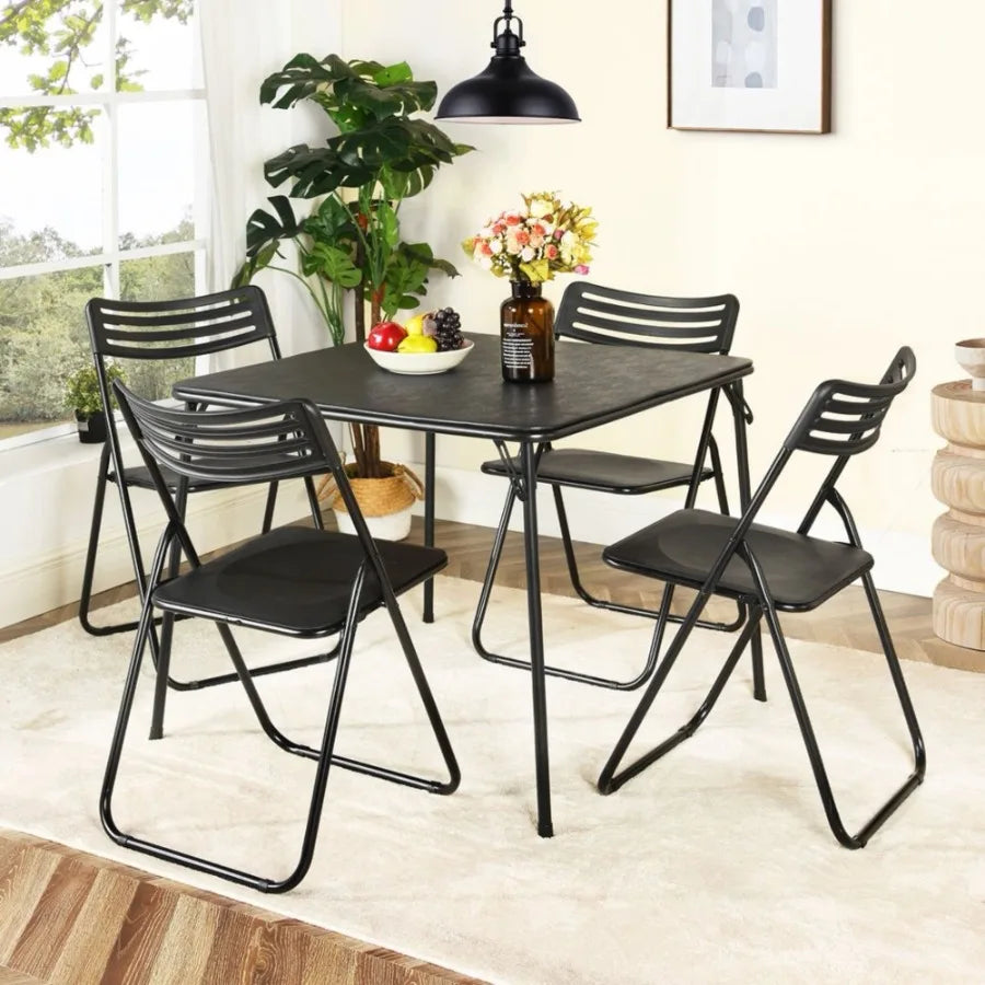 32" Square Folding Table No Assembly Portable Card Table PVC Top with Metal Frame Indoor Outdoor Use for Dining Room Living Roo