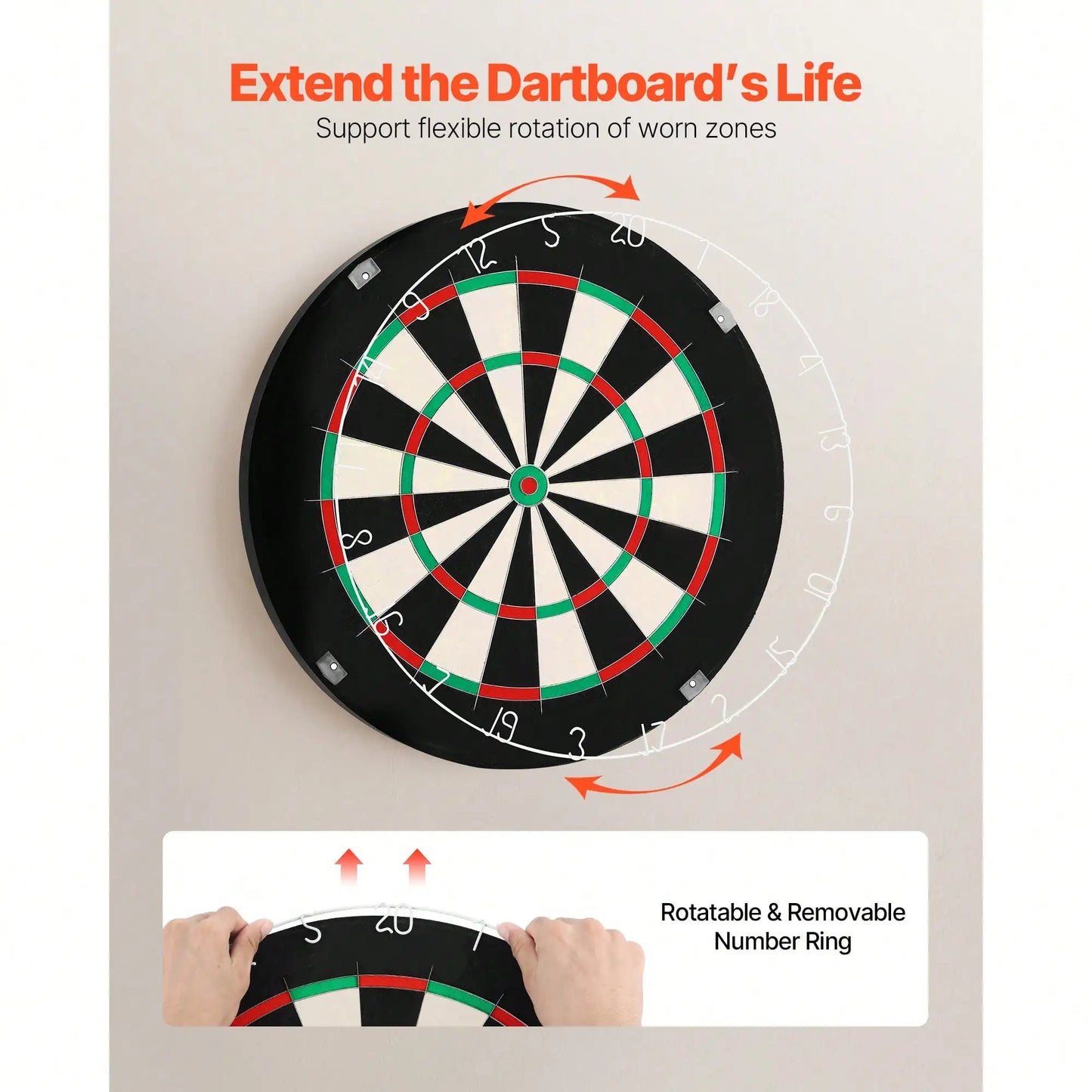 Dart Board, High-Grade Self-Healing Sisal Fiber Dartboard With Staple-Free Bullseye, Blade Wire & Rotating Number Ring, 17.7" Professional Dartboard For Home Party Game Room (Darts Not Included)