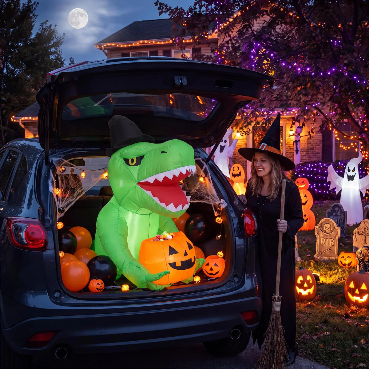 HiMISS Halloween Inflatable Dinosaur Car Decoration With LED Lights