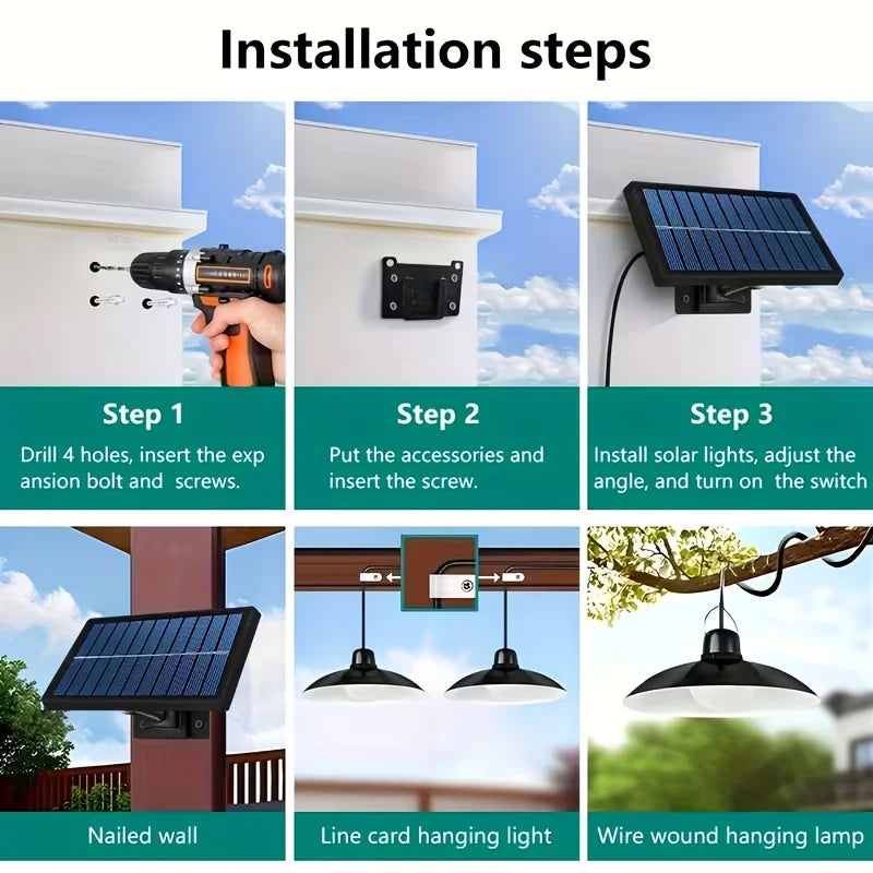 Multi Use Split Solar Pendant Light Dual Head For Camping Gazebo Garage Balcony Outdoor Yard Lamp