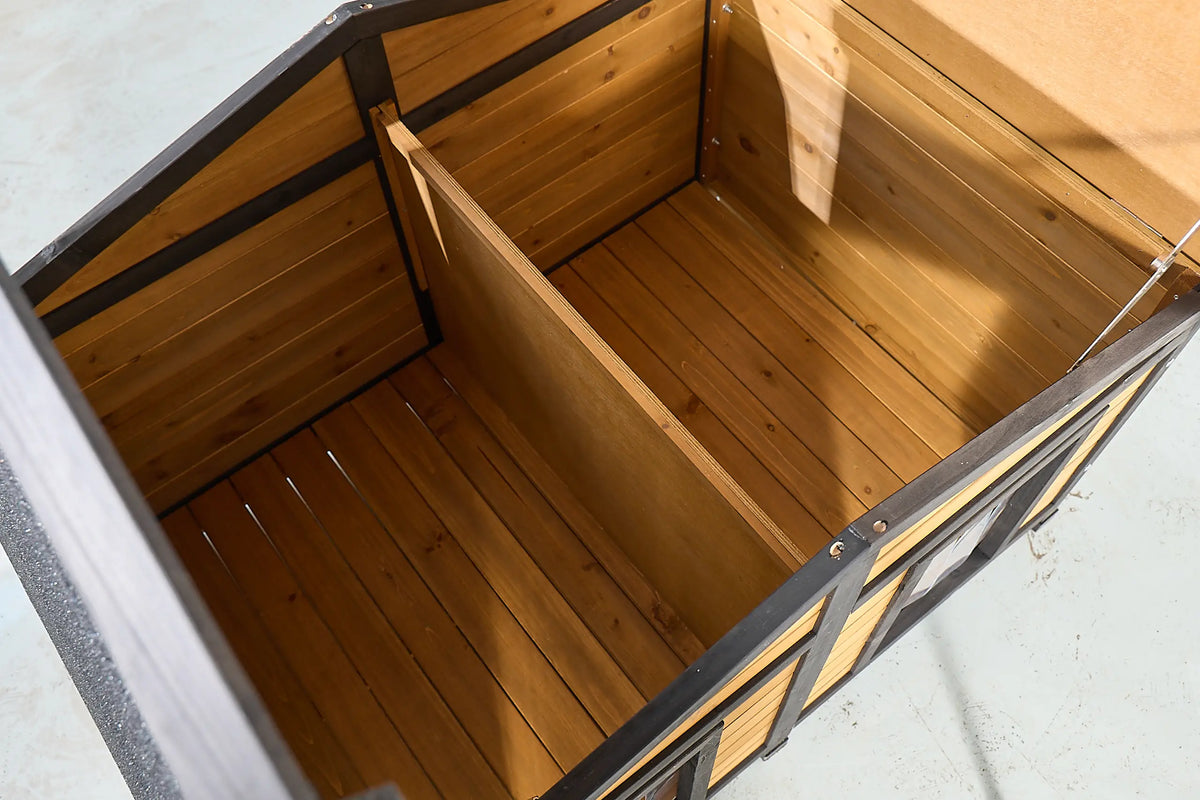 Natural Wood Double-Door Dog House Outdoor Waterproof Kennel for Large Breeds Multi-Dog Family Use