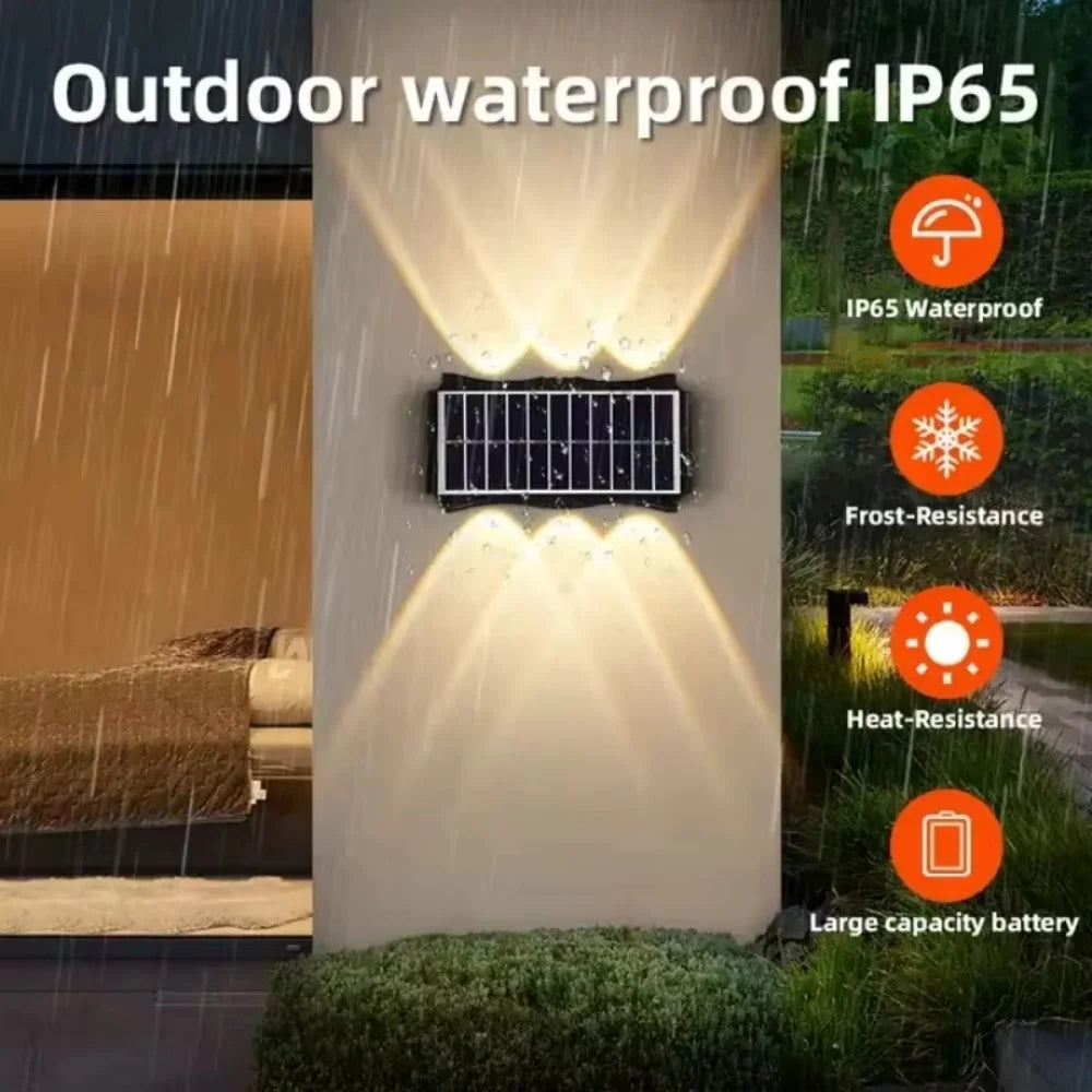 8/12LED Solar Wall Lamp Outdoor Warm Light Waterproof Up And Down Luminous Lighting Balcony Yard Garden Decoration Lights Exterior Wall