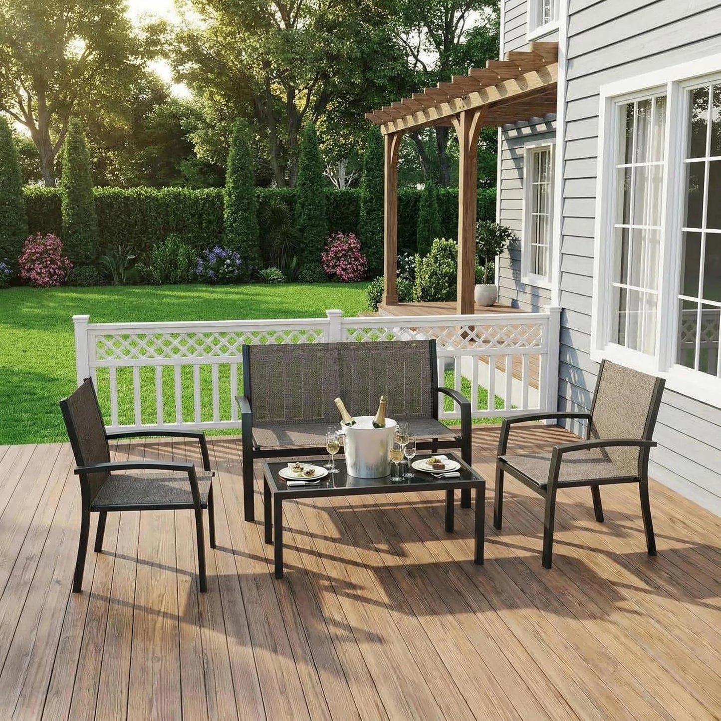 HobbyLane 4 Piece Metal Patio Furniture Set With Table