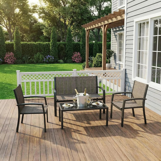 HobbyLane 4 Piece Metal Patio Furniture Set With Table