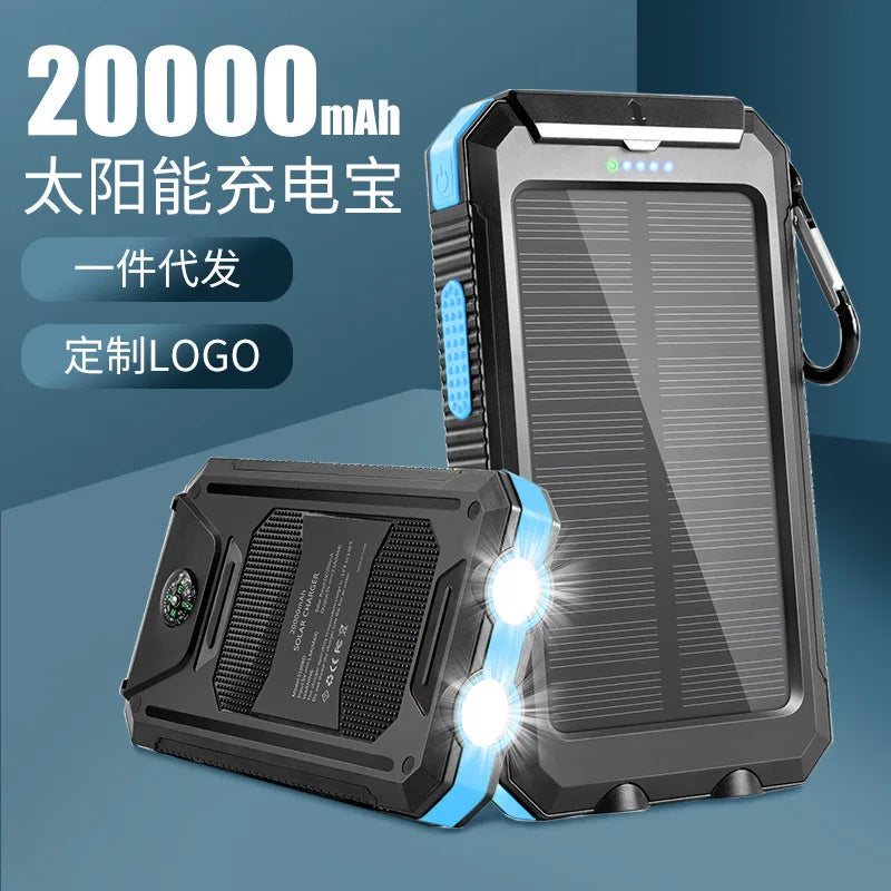 Rugged Solar Power Bank Waterproof Outdoor Charger With Dual LEDs