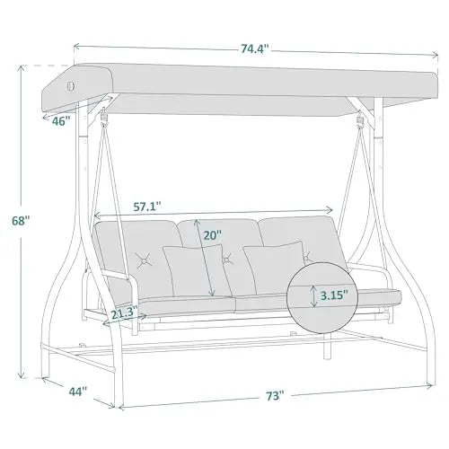 Burgundy 3-Seater Outdoor Swing With Detachable Cushions, Adjustable Canopy, And Convertible Glider Design For Patio Deck Garden