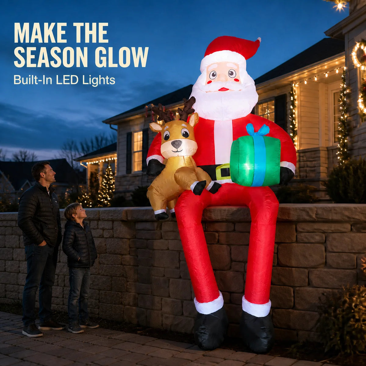 Inflatable Santa Claus Christmas Yard Decoration With LED Lights