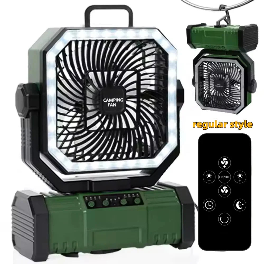 20000mAh Camping Fan with LED Light Portable Outdoor Tent Fan 270° Adjustable 100 Wind Speeds Timer Hook USB Rechargeable Power Bank For Travel Picnic Fishing