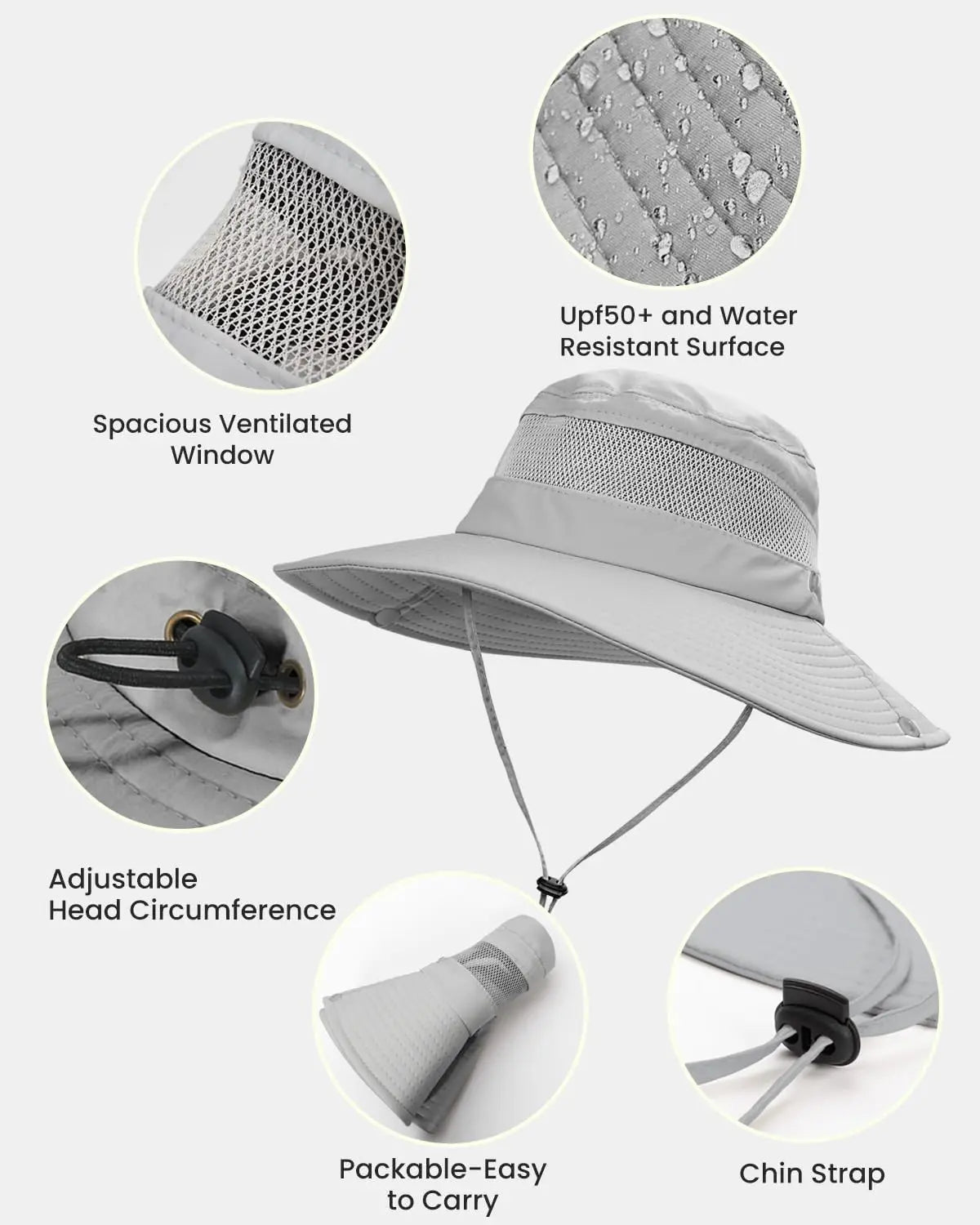 Sun Bucket Hat for Women with Ponytail Hole for Hiking Fishing Safari