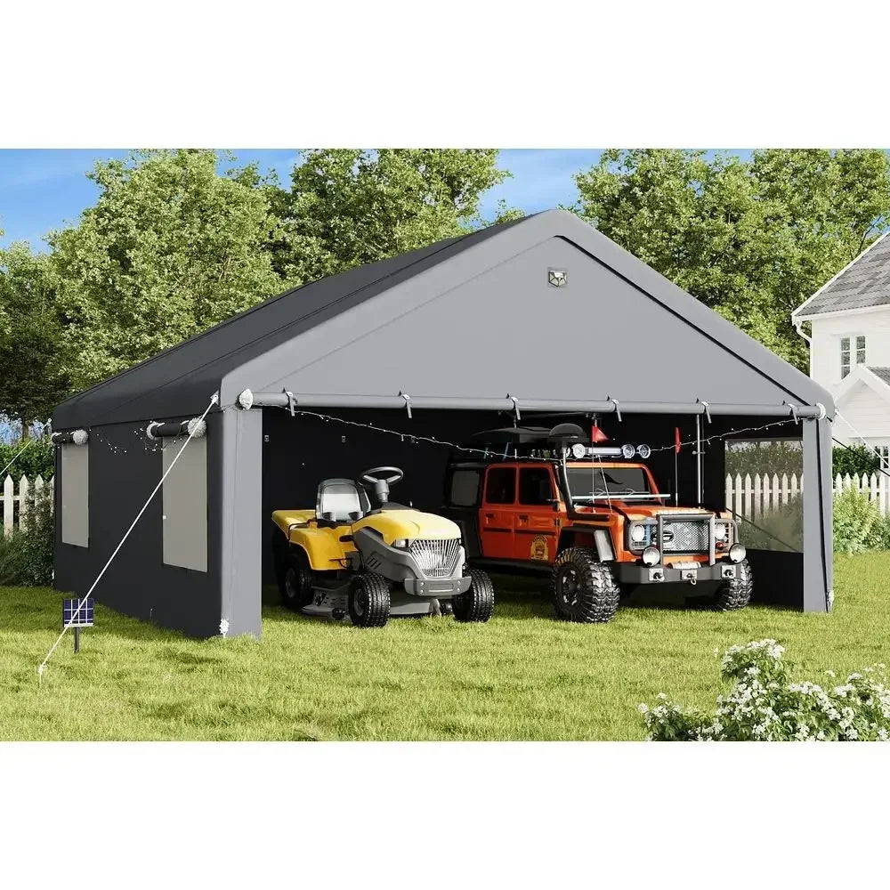 20x20 Heavy-Duty Carport with Galvanized Steel Frame and Waterproof 3-Layer PE Cover for Outdoor Storage and Vehicle Protection