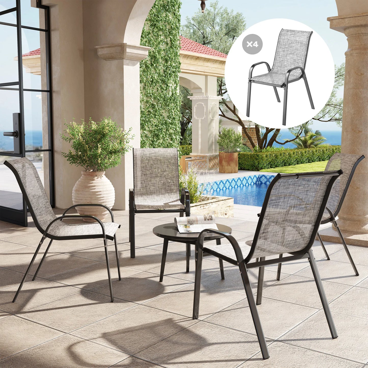 Outsunny Outdoor Stackable Patio Dining Chairs Set