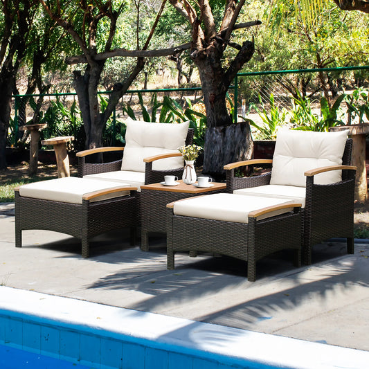 HOMASIS 5 Piece Patio Rattan Sofa Set With Wood Table