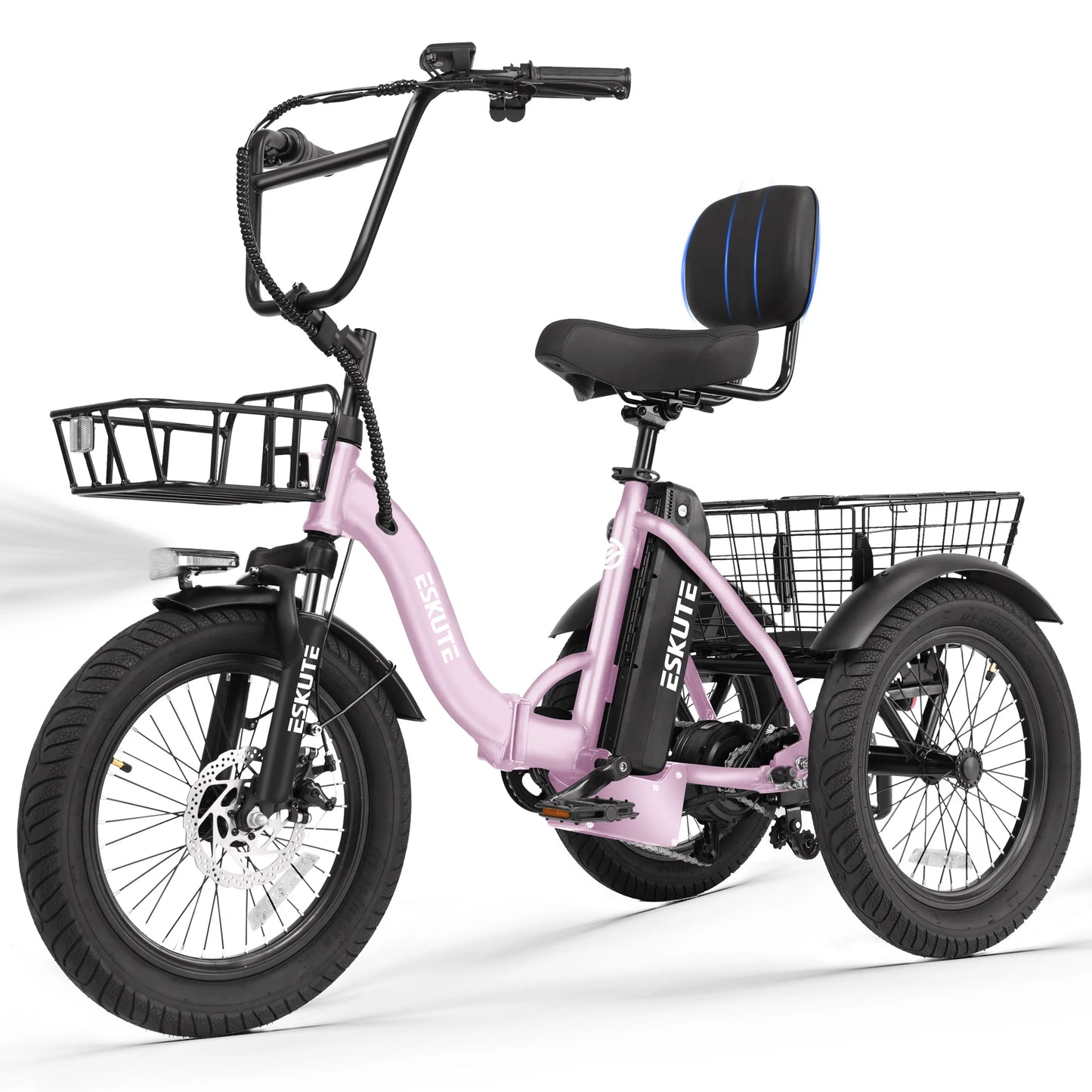 ESKUTE T300 E Trike Electric Bike, Peak 1200W Brushless Motor Folding Trike 18X3.0 Fat Tire Ebike, 624Wh Removable Battery, Step-Thru 3 Wheel Electric Bicycle, Up to 65 Miles, 18MPH+ Tricycle for Adults