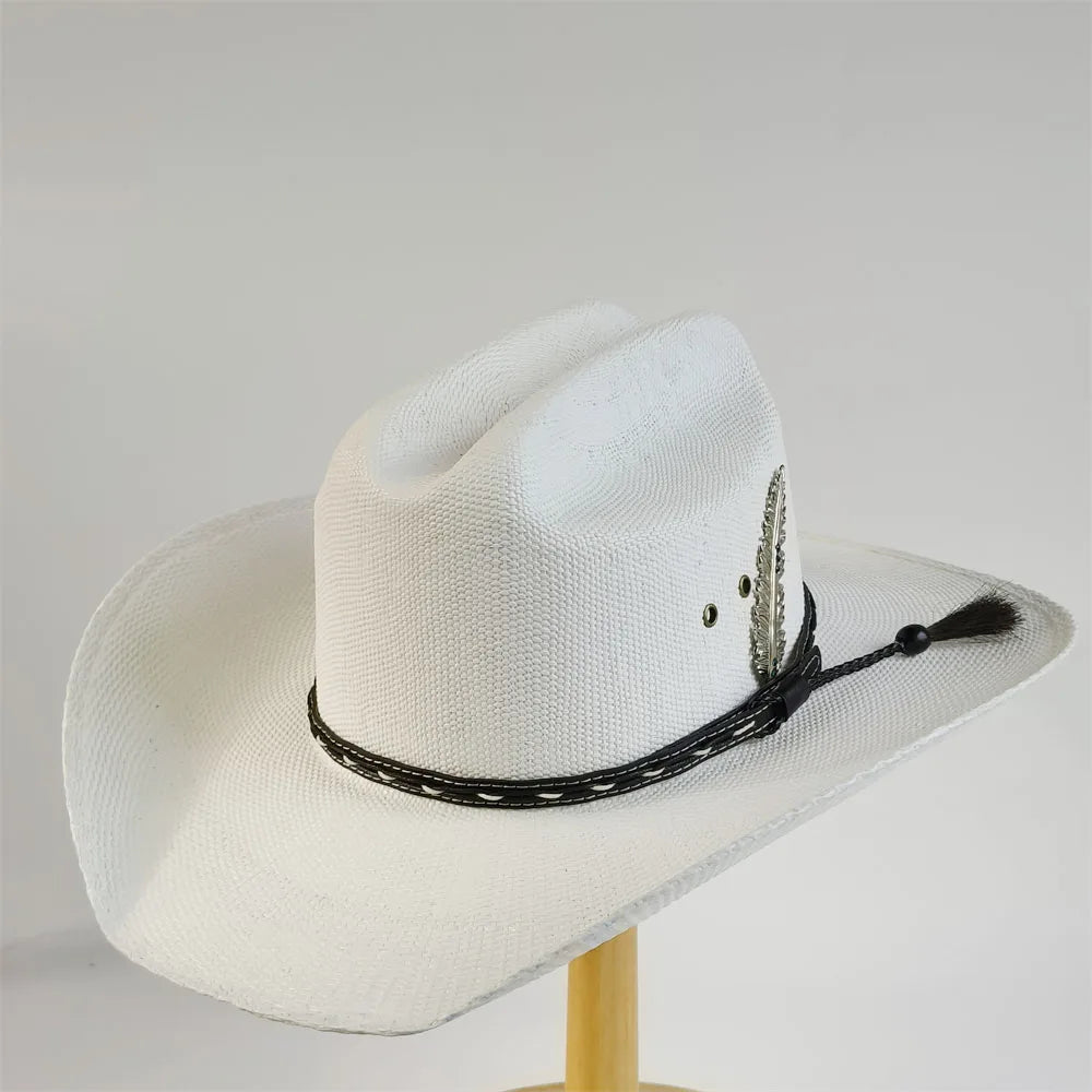 White Straw Cowboy Hat Summer Sun Protection Men Woman Summer Hat Casual Outdoor Sunshade Beach Straw Hat Fashion Cowboy chapéu