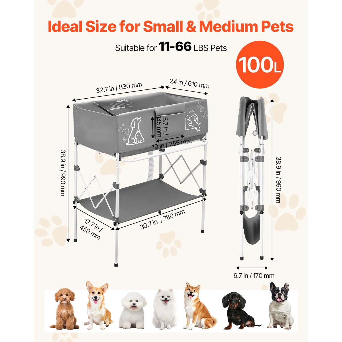 SucceBuy Elevated Dog Bathtub Foldable With Drain Hose