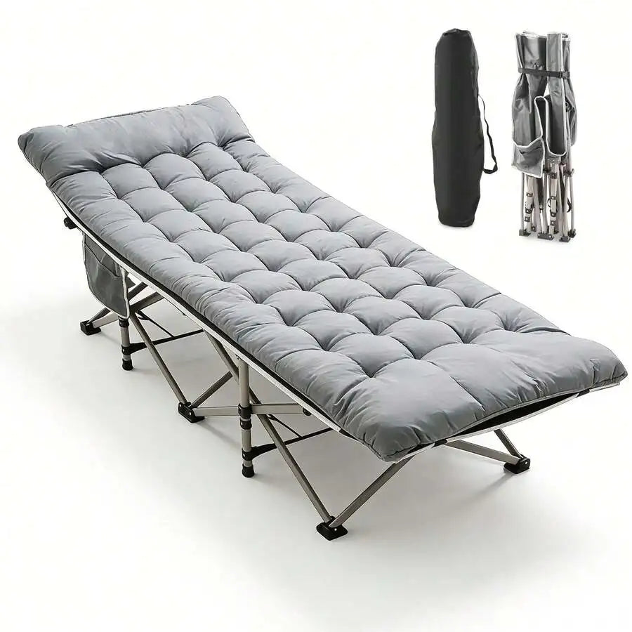 75 Inches Folding Camping Cot With Removable Cot Mattress For Adults Up To 500lbs, Portable Foldable Guest Bed, Durable Bed With