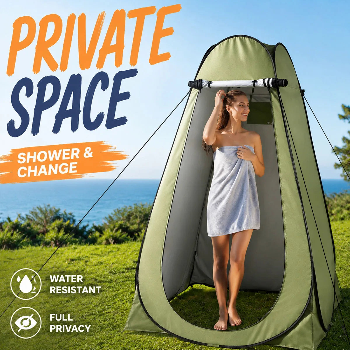 Instant Pop Up Changing Tent 192cm Tall Portable Outdoor Privacy Shower Tent with Silver Coating Waterproof Foldable Camping Toilet Dressing Booth with Carry Bag Stakes Ropes for Beach Swimming Fishing Hiking Photography
