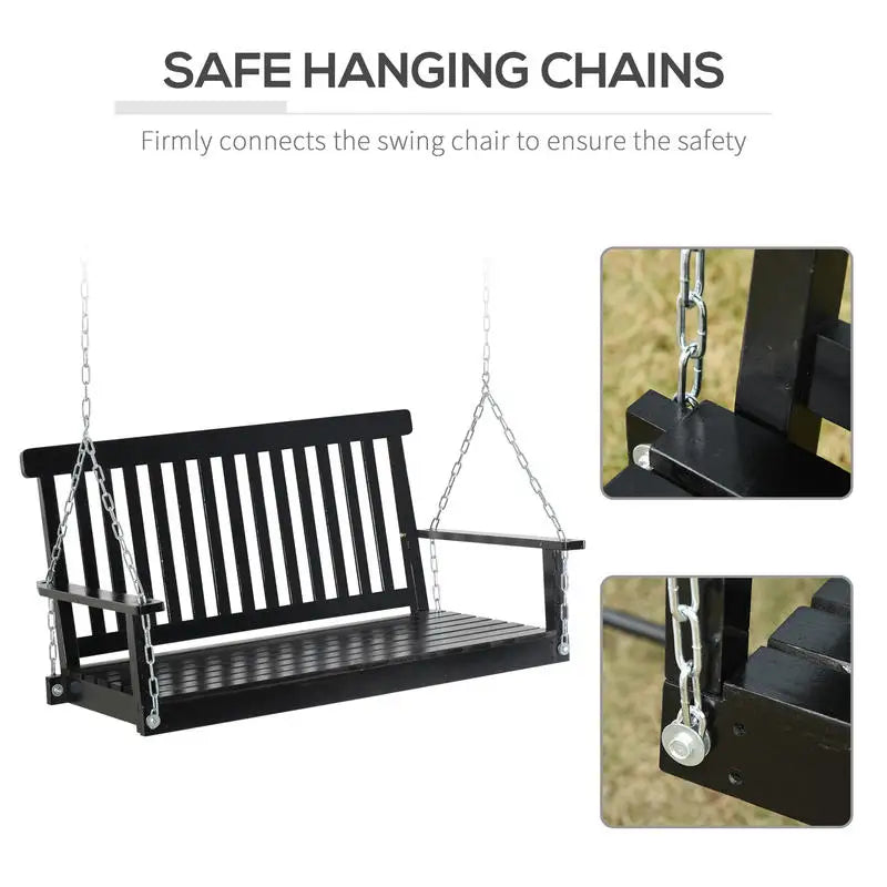 Sturdy Fir Wood Porch Swing With Chains For Garden Use