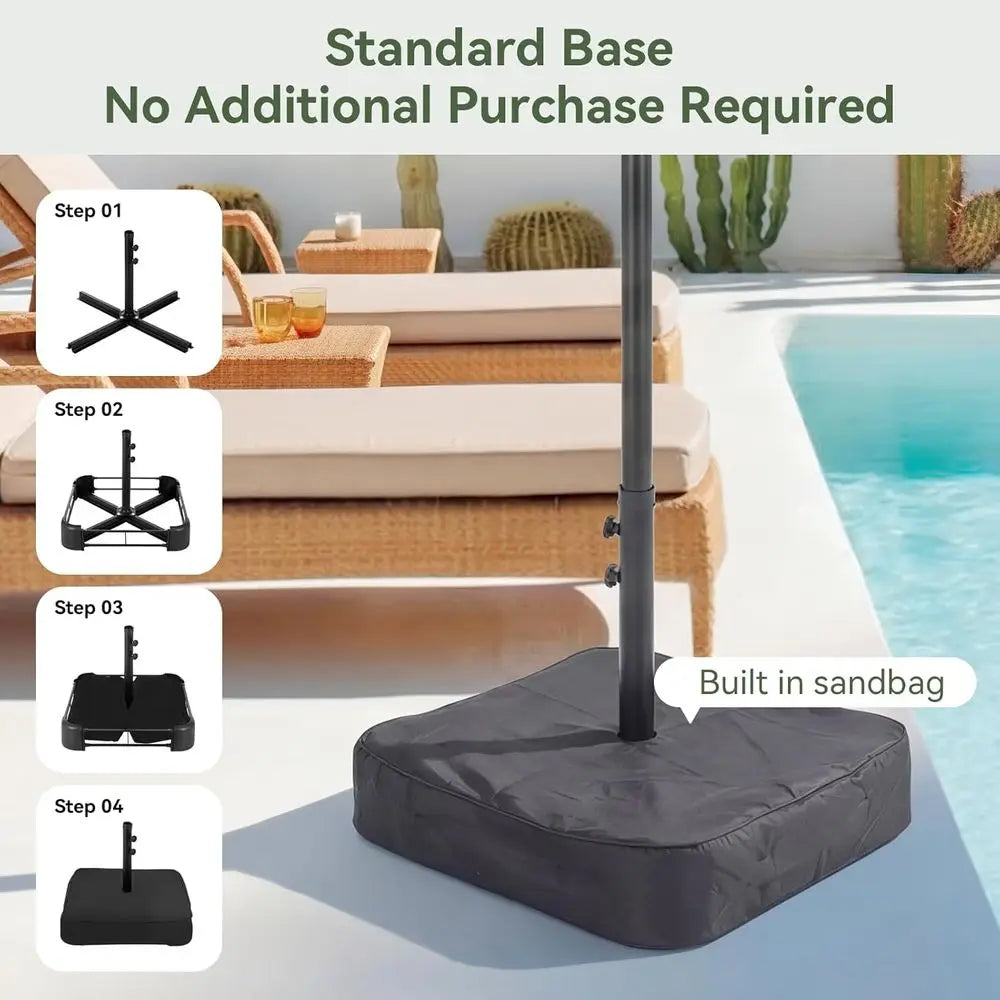 15ft Patio Umbrella with Base, Double-Sided Vented for Outdoor, Crank Handle, Suitable for Pool, Deck, Lawn, Backyard, Beach