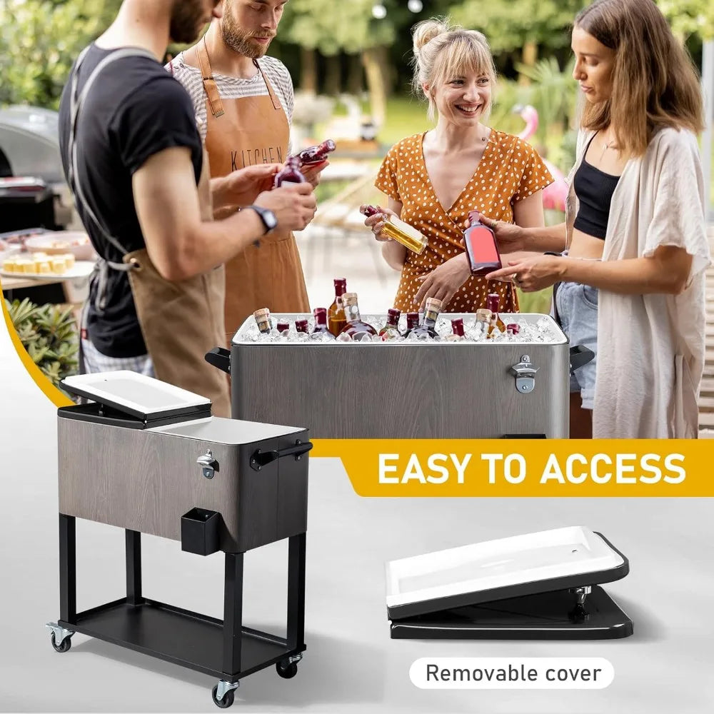 Patio Cooler With Bottle Opener And Cap Catcher With Wheels