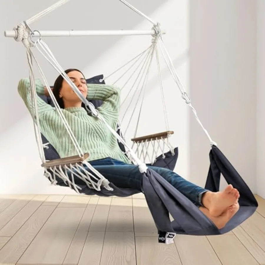 Patio Swing Chair with Adjustable Footrest and Headrest-Quilted FabricandSteel Spreader BarWooden Armrest for Porch/Garden;350l