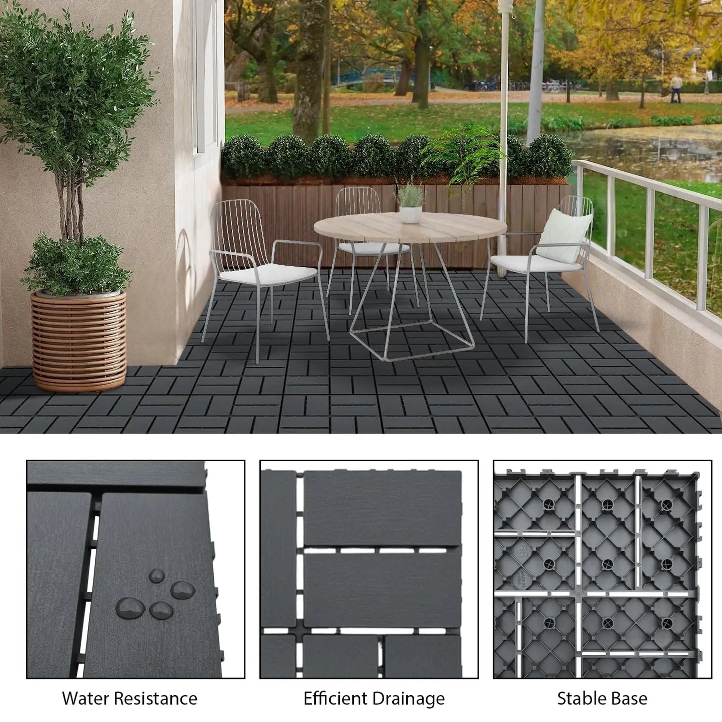 Interlocking Plastic Floor Tiles 44 Piece Pack For Garden Patio Walkway