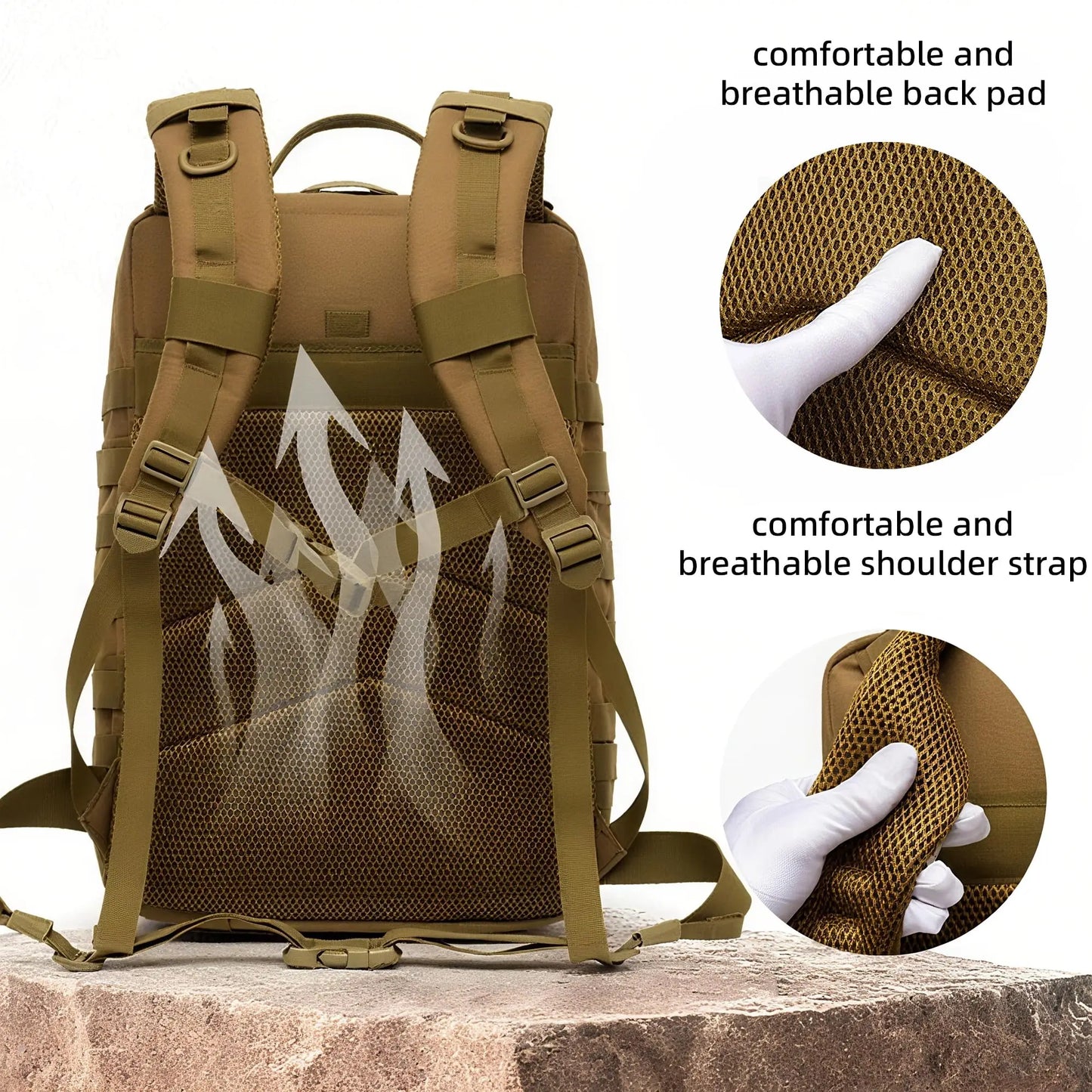 50L Camouflage Tactical Backpack MOLLE Hiking Rucksack Desert Pattern