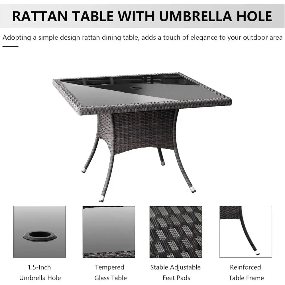 Outdoor Rattan Patio Dining Set With Glass Table And Chairs